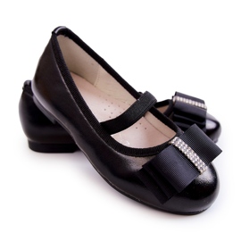 S.Barski Ballerinas für Kinder aus Leder mit dekorativer Schleife Schwarz Claril