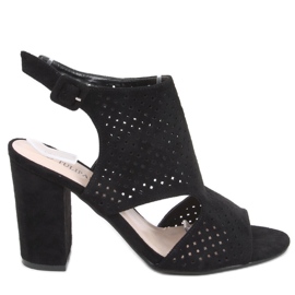 Guala Schwarze hochhackige durchbrochene Sandalen