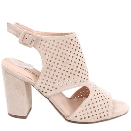 Guala Apricot hochhackige durchbrochene Sandalen beige