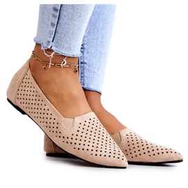 LU BOO Durchbrochene Damen-Ballerinas zum Hineinschlüpfen Beige Rosario