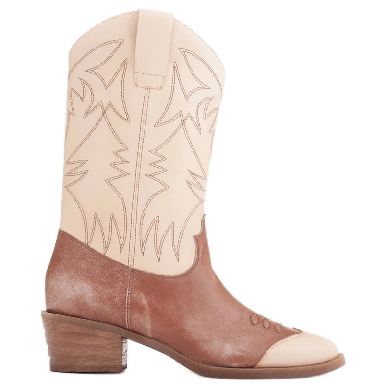 Marco Shoes Bestickte Cowboystiefel aus Leder mit Vintage-Effekt beige braun