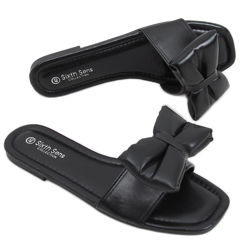 Mili Schwarze Hausschuhe mit Schleife