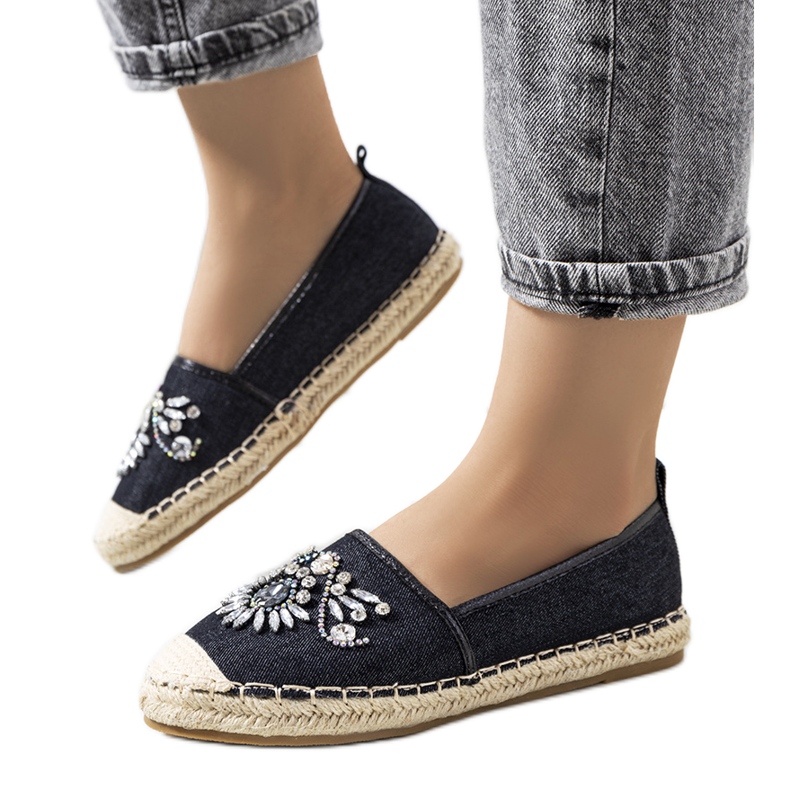 Schwarze Espadrilles mit Cubic Zirkonias Block