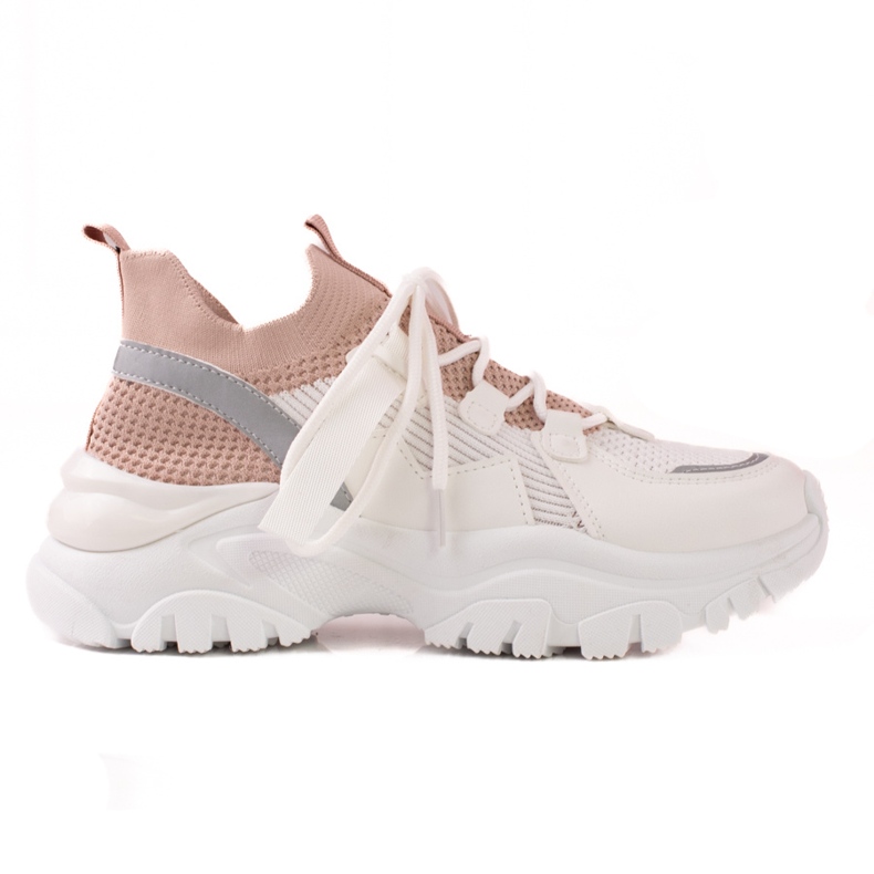 TRENDI Bequeme Sneaker zum Schnüren weiß rosa