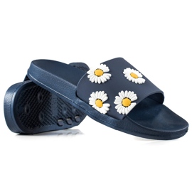 TRENDI Marineblaue Hausschuhe mit Gänseblümchen