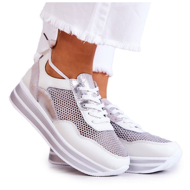 S.Barski Damen Sportschuhe Turnschuhe Weiß-Silber Bourne