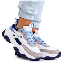 Damen Sneakers Sportschuhe Big Star JJ274580 Weiß-Blau marineblau