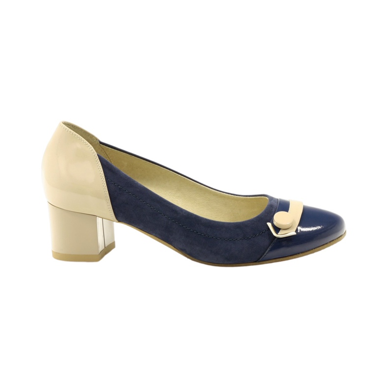 Pumps für Damen Knopf Edeo 1900 marineblau braun