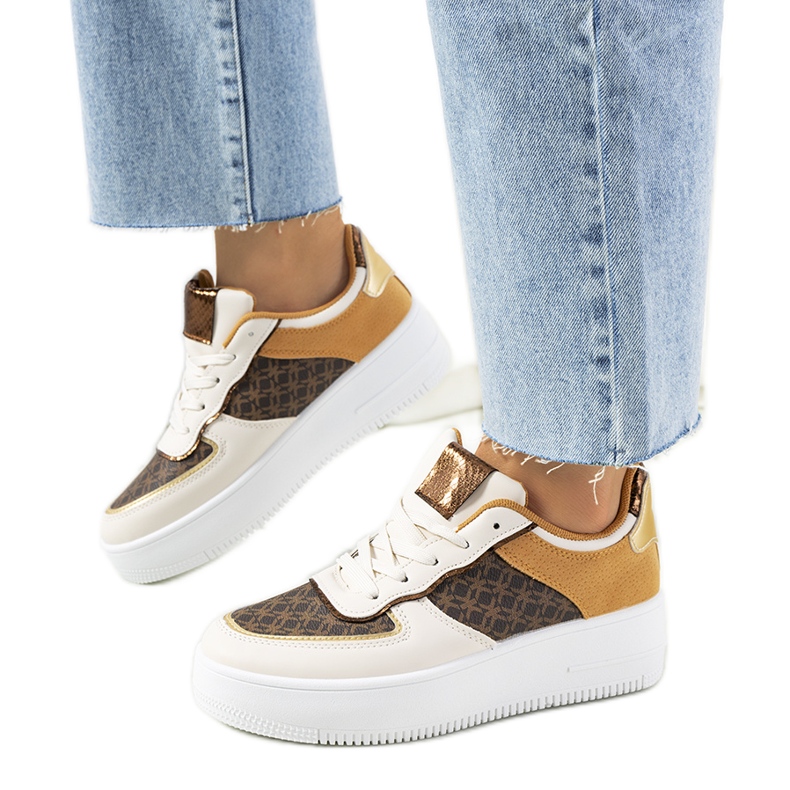 Beigefarbene Manal-Sneakers für Damen weiß braun