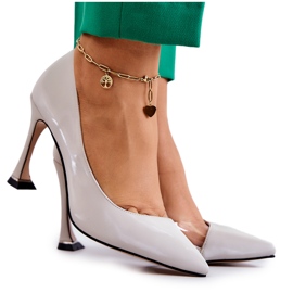 S.Barski Modische Leder Stilettos Hellgrau Tamira