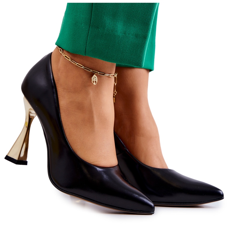 Lewski Shoes Modische Lederpumps Lewski Schuhe 3083 Schwarz und Gold