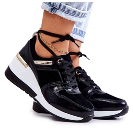 S.Barski Sportschuhe aus schwarzem und weißem Rayana-Leder auf Keilabsatz