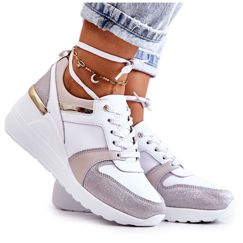 S.Barski Sportschuhe aus Leder auf einem weißen und grauen Rayana-Keil