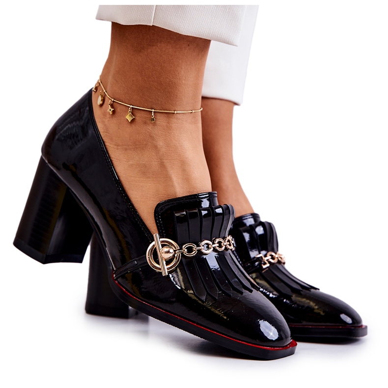 S.Barski Lackierte trendige schwarze Jenice-Pumps