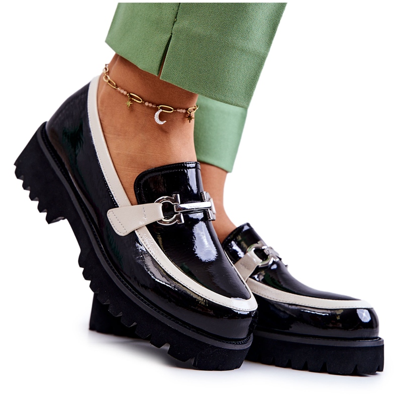 S.Barski Lackierte Damenschuhe Schwarz und Weiß Cassida