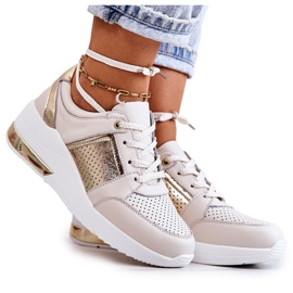 S.Barski Sportschuhe aus Leder für Damen auf Keilabsatz Beige und Weiß Larson golden