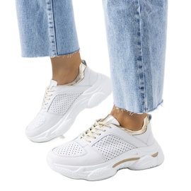 Eloise Sneakers aus weißem und goldenem Leder