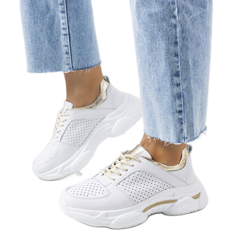 Eloise Sneakers aus weißem und goldenem Leder