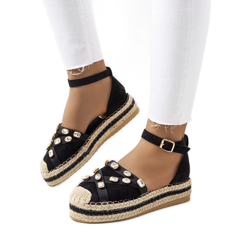 Schwarze Espadrilles mit Dide Zirkonia