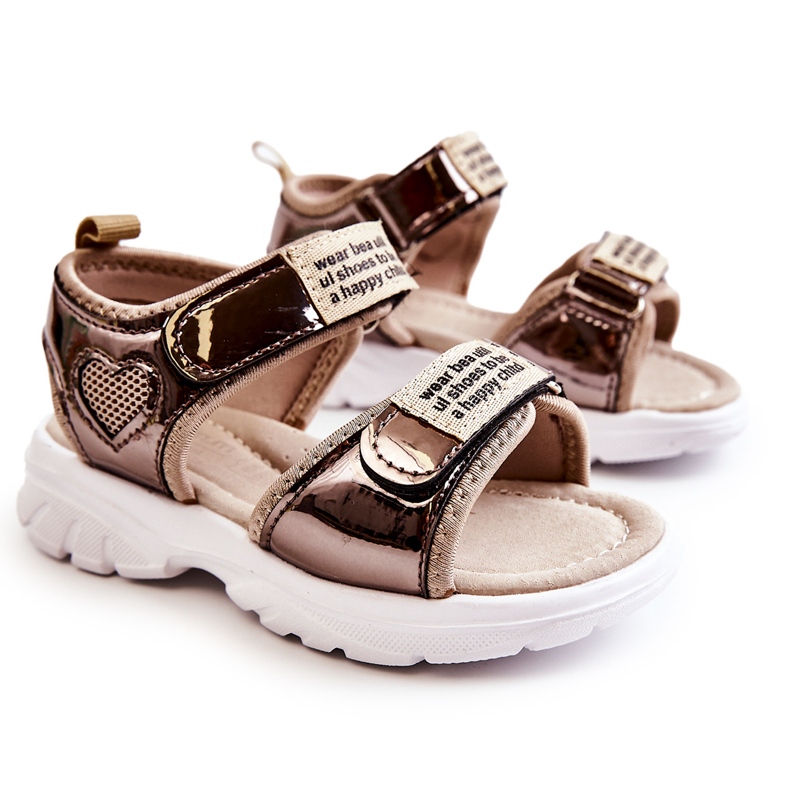 PJ2 Kindersandalen aus Leder mit Klettverschluss Dunkelgold Amoss braun golden