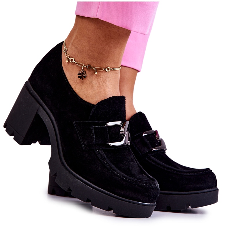 PL5 Elegante Schuhe auf einer Säule mit dunklem Black Harmell-Dekor schwarz