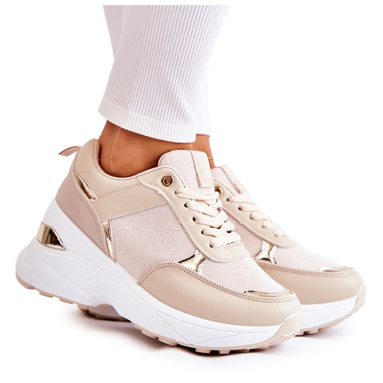 PG1 Sportschuhe mit glänzendem Keilabsatz in Beige für Damen golden