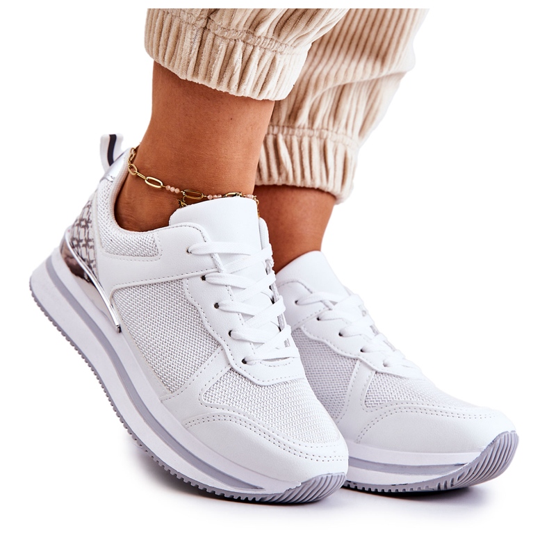 PG1 Klassischer Damen-Sportschuh auf Keilabsatz, Weiß Advanced silber-