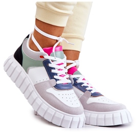 PS1 Damen-Sportschuhe aus Leder, Weiß-Grau Florentiner grün