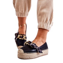 PS1 Damen-Espadrilles aus Leder mit schwarzer ausgefallener Kette
