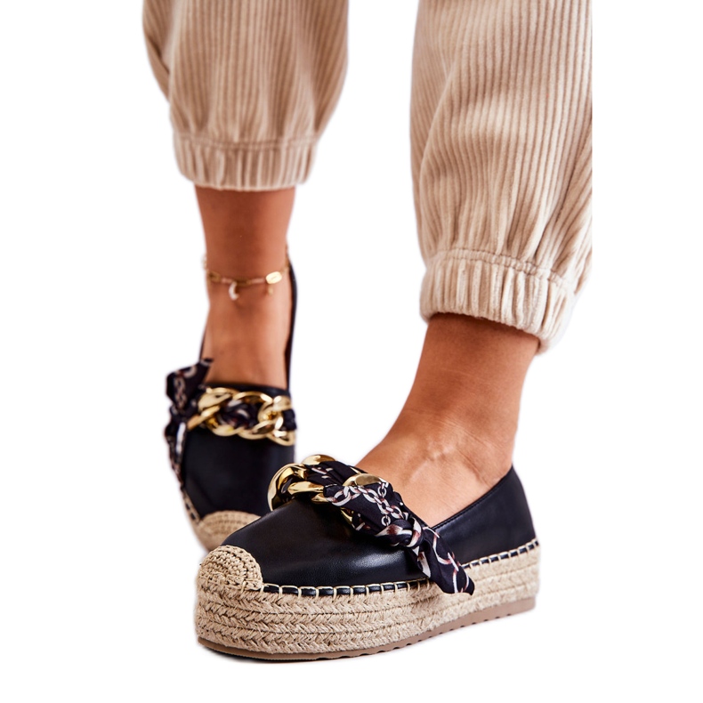 PS1 Damen-Espadrilles aus Leder mit schwarzer ausgefallener Kette