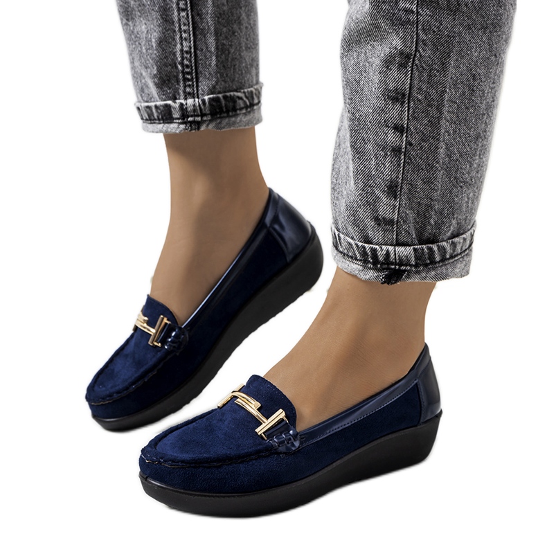 Marineblaue Mokassins auf dem Marinke Wedge navy blau