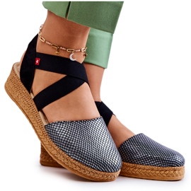 Modische Damen Espadrilles Big Star JJ276035 Schwarz silber-