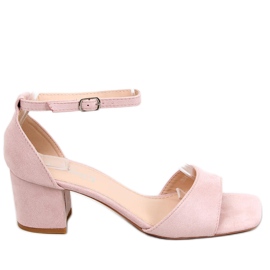 Damen-Sandalen mit hohem Absatz, Veloursleder Silence Nude rosa