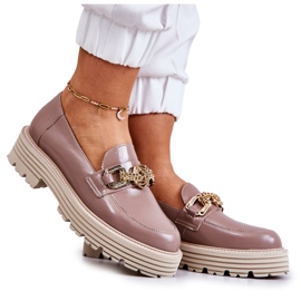 Damen Brogues Schuhe Goldene Lederdekoration Laura Messi 2383 Dunkelbeige