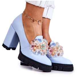 PA2 Elegante Pumps mit glattem blauem Caterine-Ornament