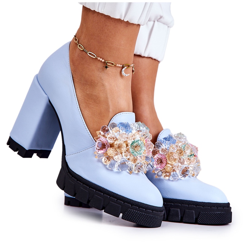 PA2 Elegante Pumps mit glattem blauem Caterine-Ornament