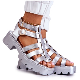 PS1 Ledersandalen mit Streifen Silber Minorit
