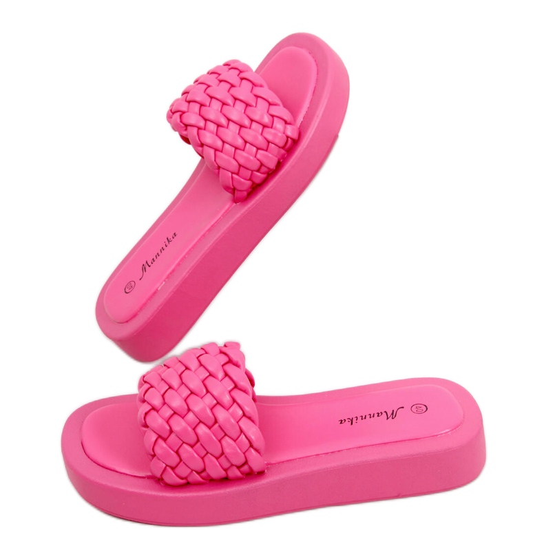 Sandaletten mit hohem Absatz und geflochtenen Elida Fushia-Streifen rosa