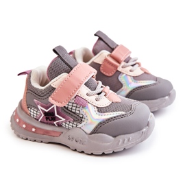 PJ2 Leichte Sportschuhe für Kinder Grau-Pink Mobby rosa