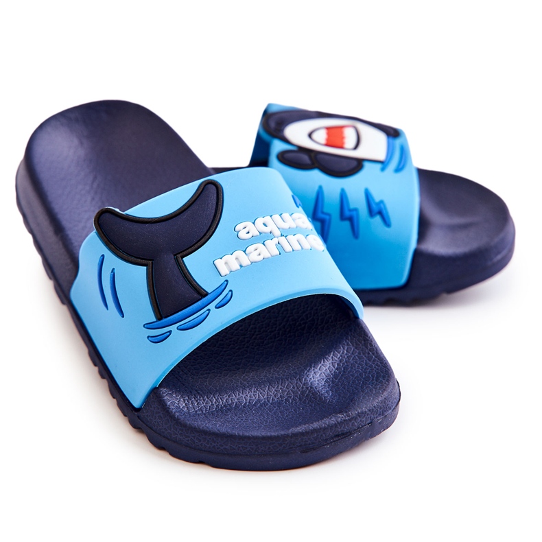 Hellblaue und marineblaue Sharky-Hausschuhe für Kinder navy blau