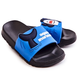 Dunkelblaue Sharky-Hausschuhe für leichte Kinder schwarz