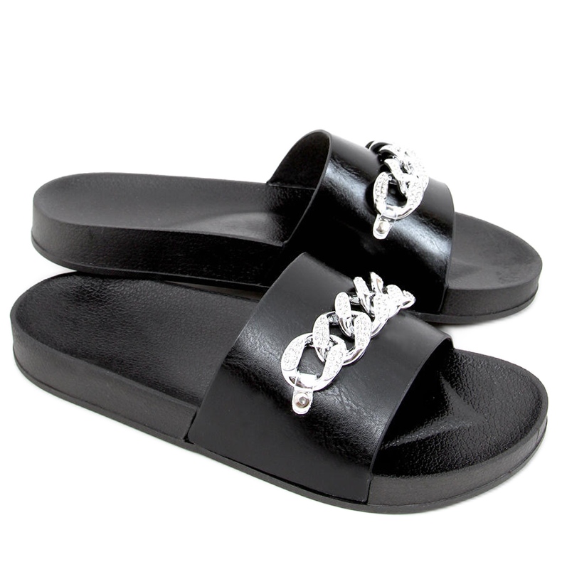 Tilia Schwarze Hausschuhe mit Kette