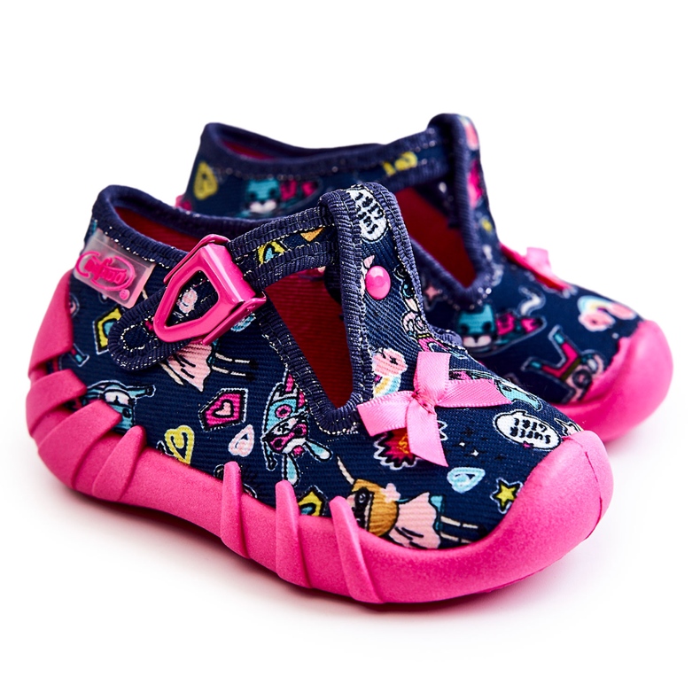 BEFADO S.A. Befado Supergirl Hausschuhe mit Schleife 110P456 Marineblau navy blau