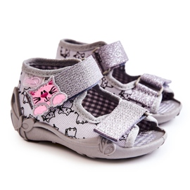 BEFADO S.A. Sandalen Hausschuhe Befado Klettverschluss Katzen 242P102 Grau