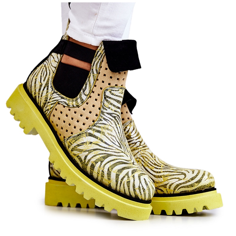 Maciejka 05324-07 Leder-Slipper Gelb beige grün