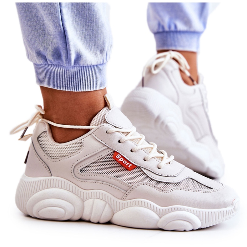 Damen Turnschuhe Sportschuhe mit Mesh Beige Sallis