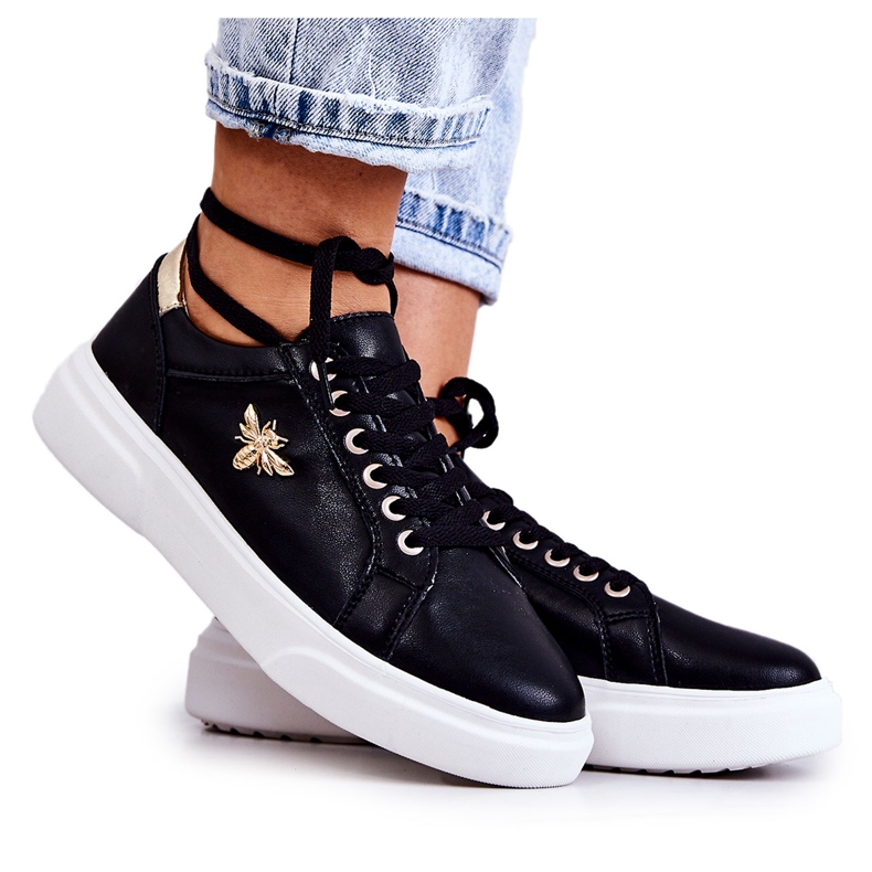 Vinceza Sportschuhe aus Leder mit schwarzer Calerie-Dekoration golden