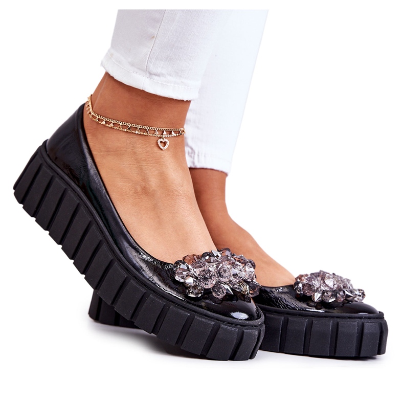 PA2 Lederballerinas auf Plateau mit schwarzem Ladette-Ornament