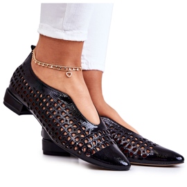 PA2 Elegante durchbrochene Schuhe aus lackiertem Leder Ismena Schwarz