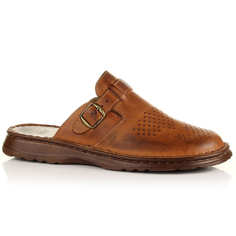 Łukbut Bequeme Herrenhausschuhe aus braunem Leder Lukbut